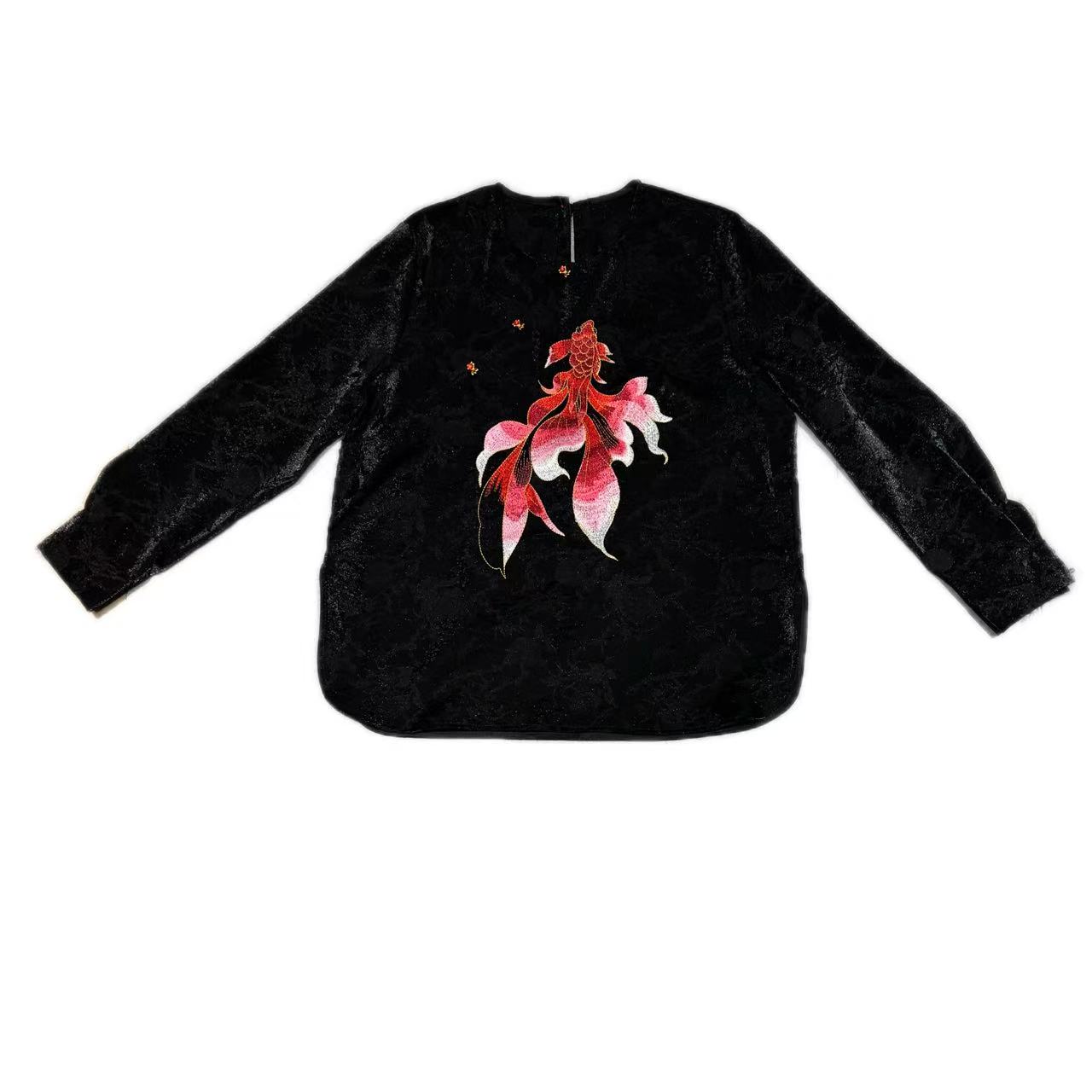 6266/新款新中式圆领《金鱼满堂》气质时尚百搭宽松女潮流绣花