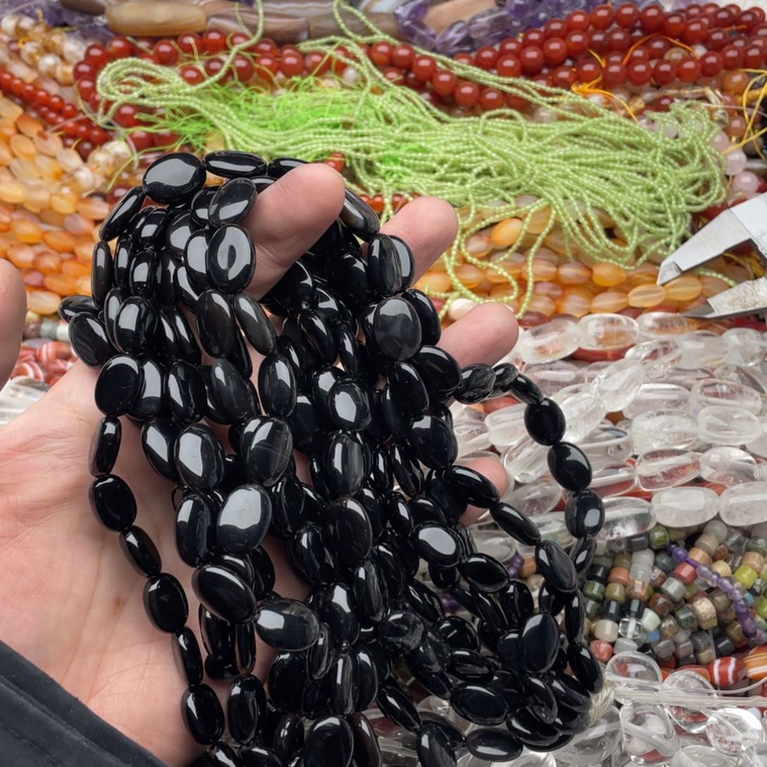 玛瑙/玉髓珠宝半成品未镶嵌一条装11*15黑玛瑙椭圆片