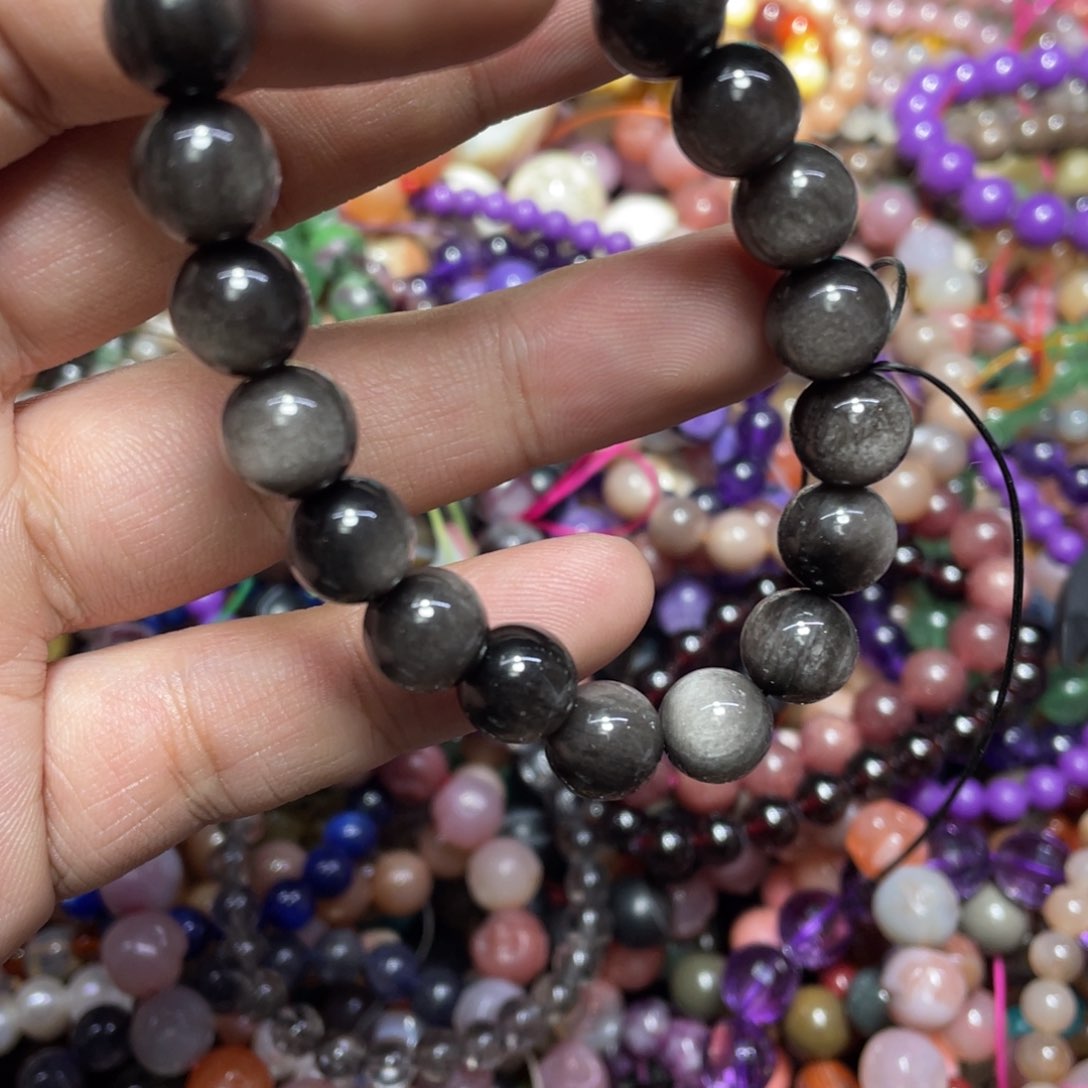 烟晶手链银S800镀金镶嵌