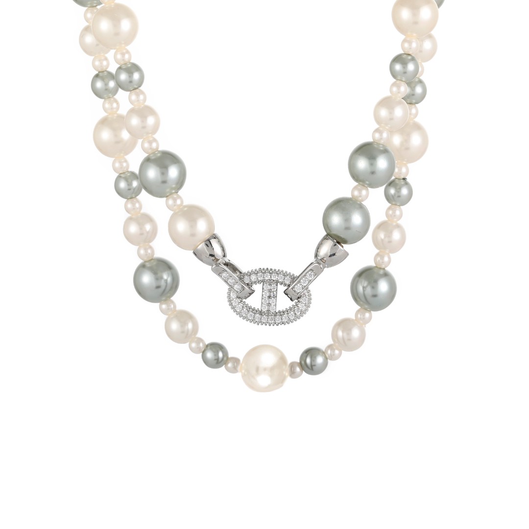 铜合金仿珍珠项链 CD手工轻奢拼接叠戴项链 3959