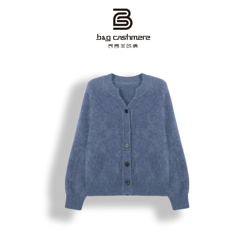 LI`NIULADY/历妞女人【元 素】羊绒拉绒毛衣长袖花纱开衫针织女士