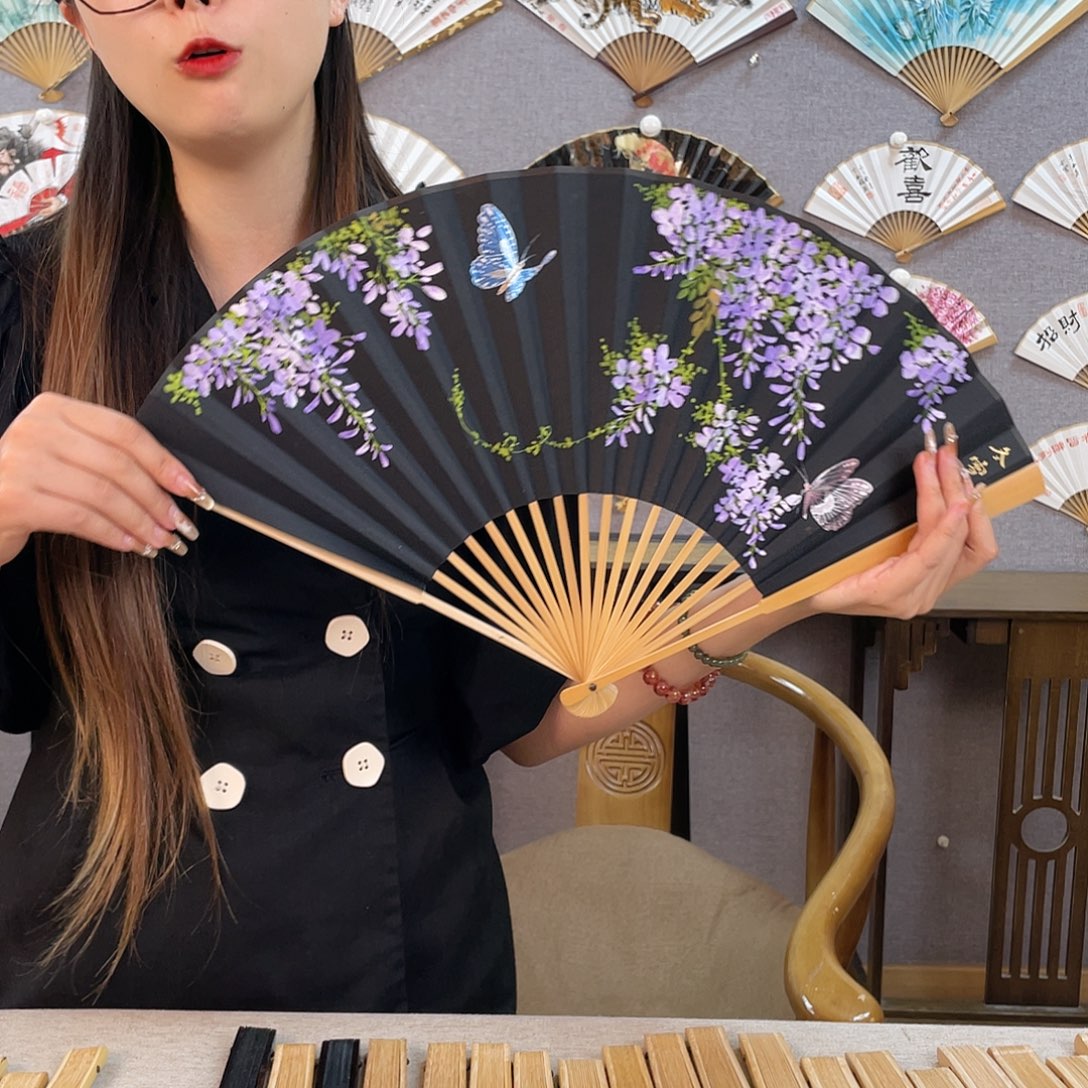 国画95寸玉竹-纯手绘-文玩扇骨（默认粘好）