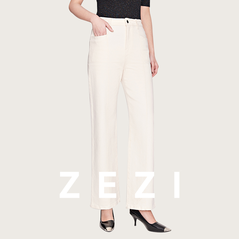 ZEZI清仓-高弹JIN口土耳其BOSSA百搭直筒白牛仔裤Z11B122N