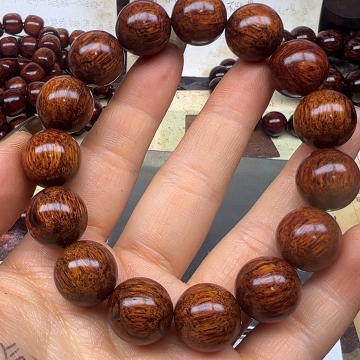 花梨木类手串/手链海南红降15黄油全玉化爆满芝麻纹