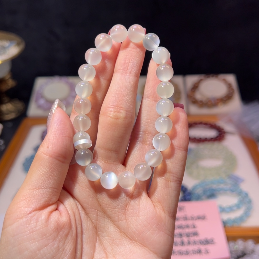 月光石手串未镶嵌8m祖宗级爆粉白月光