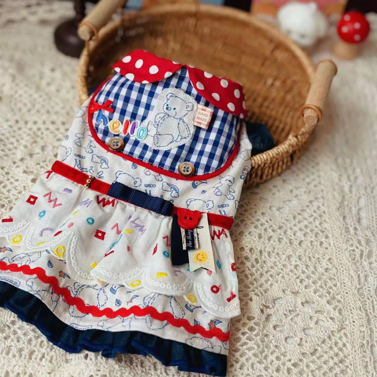 原创手工定制宠物衣服狗狗猫咪森系复古小熊女仆娃娃裙泰迪博美