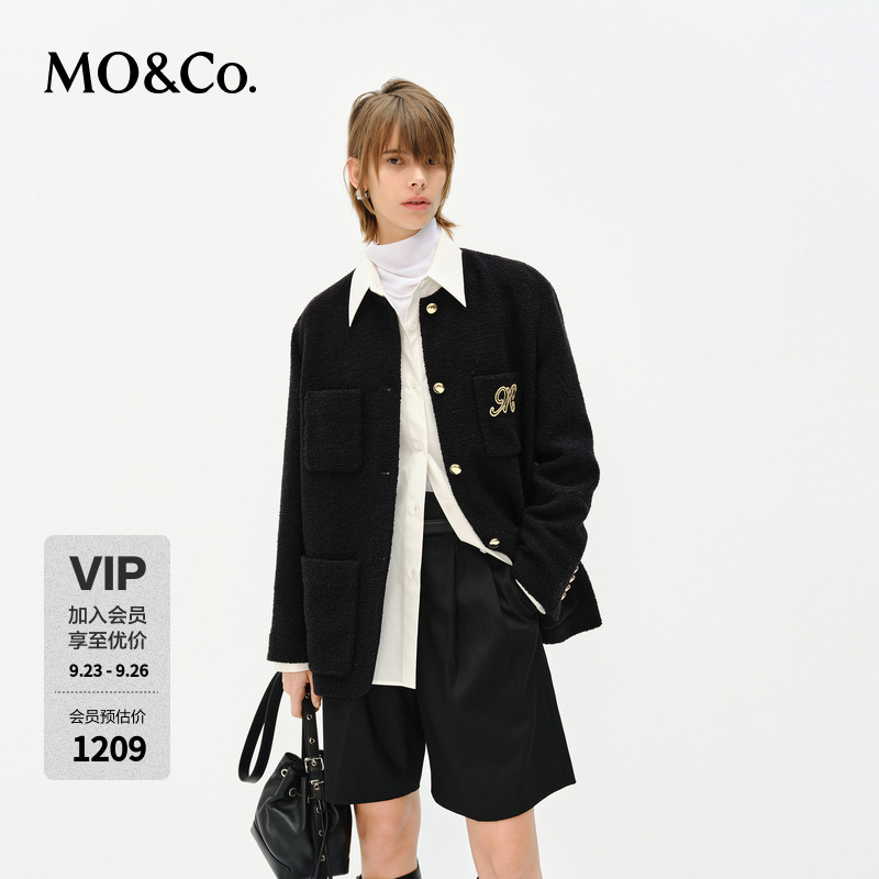 MOCO外套2025春新品粗花呢肌理感箱型刺绣LOGO学院风MBE1COTT02