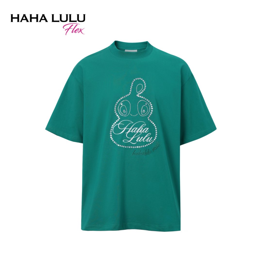 HAHALULU 25SS轻奢感烫钻刺绣高级感T恤廓形百搭男女同款短袖