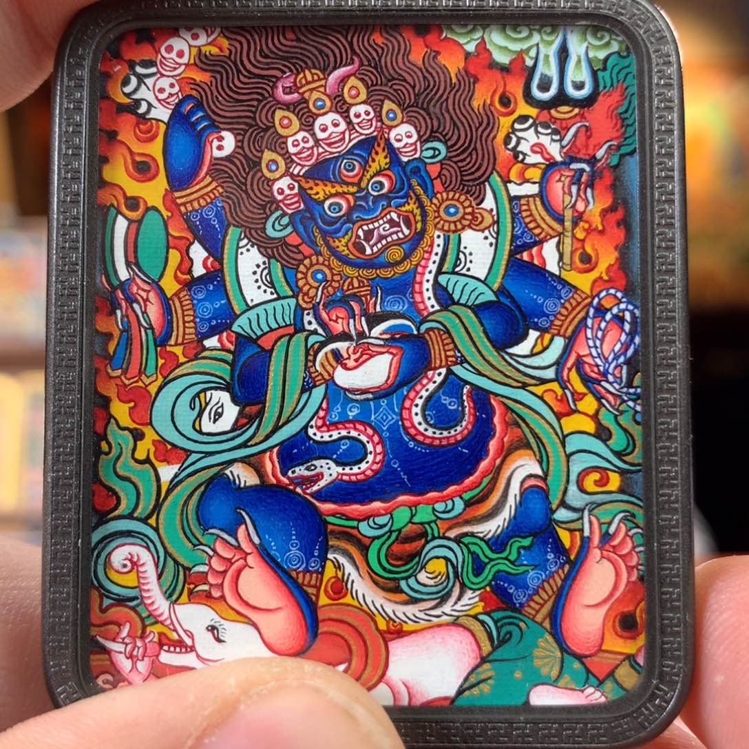 吊坠西**北热贡纯手绘唐卡大黑天