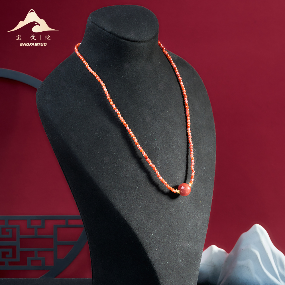 南红冰飘单珠锁骨链0007