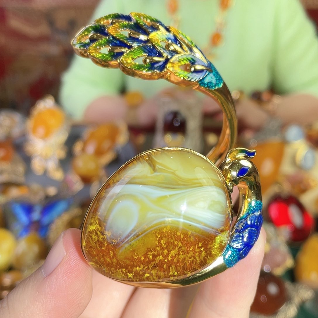 蜜蜡手镯银S925镀金镶嵌