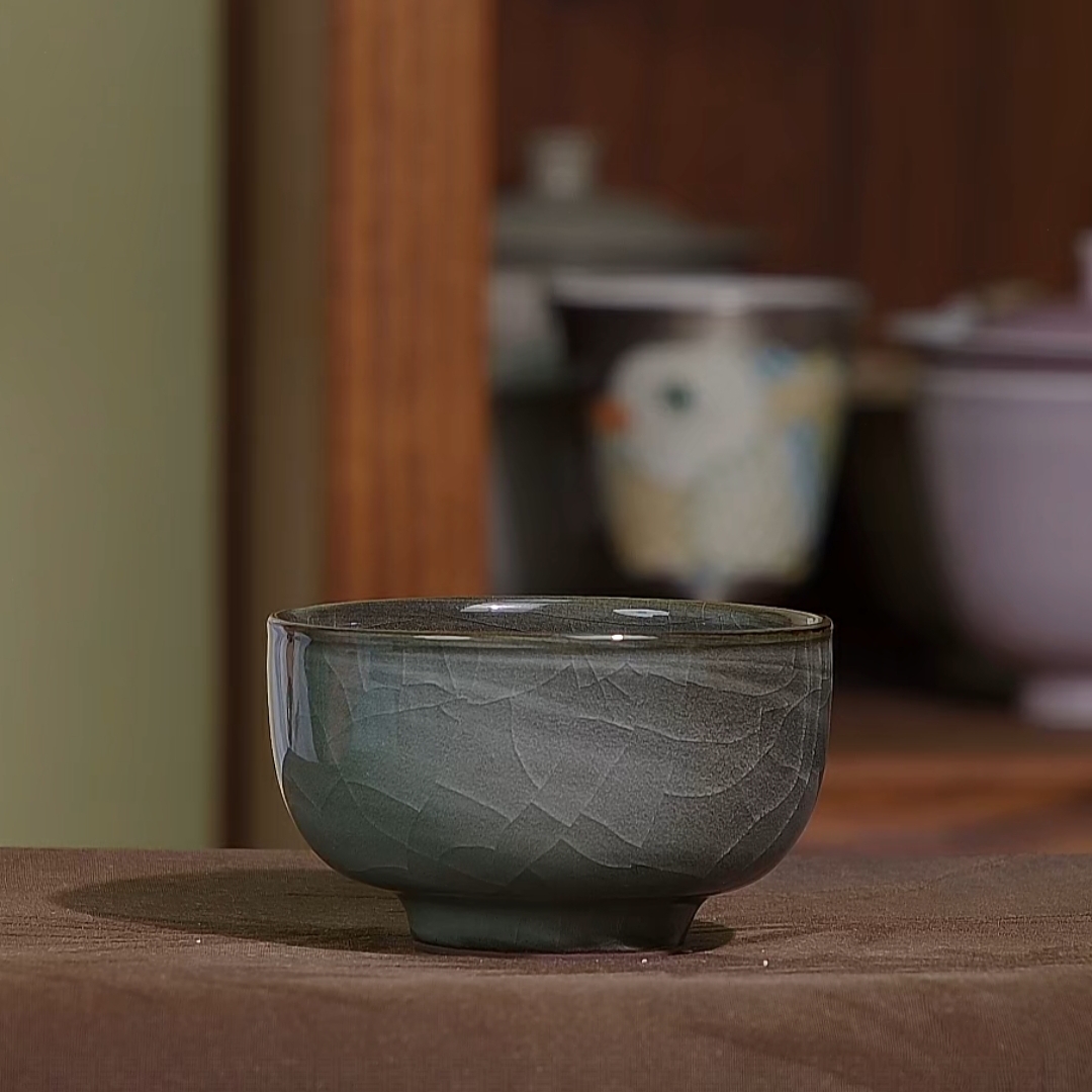 黒美搅泥直壁杯陈卫武龙泉青瓷主人杯纯手工