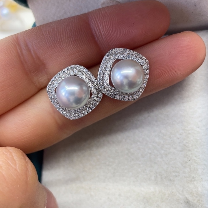 海水珍珠耳饰银S925镶嵌
