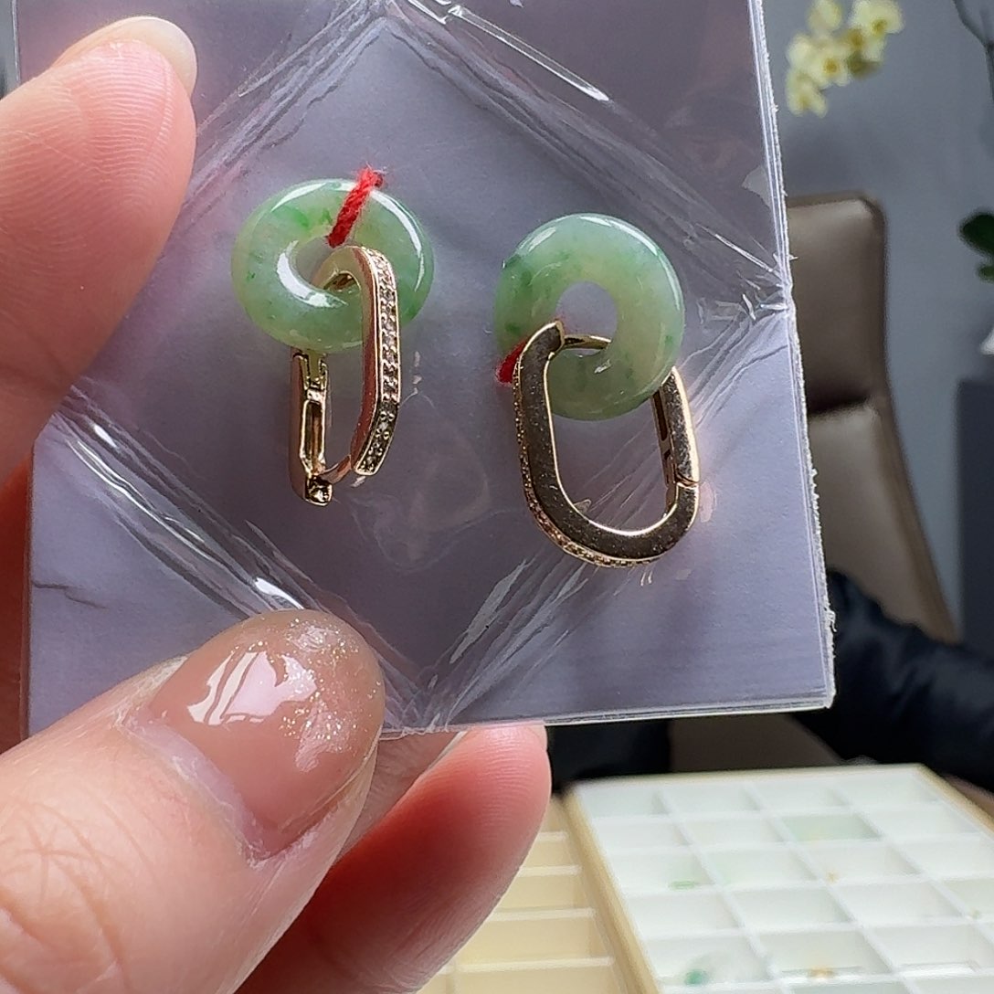 翡翠耳饰银S925镶嵌珊*海天然