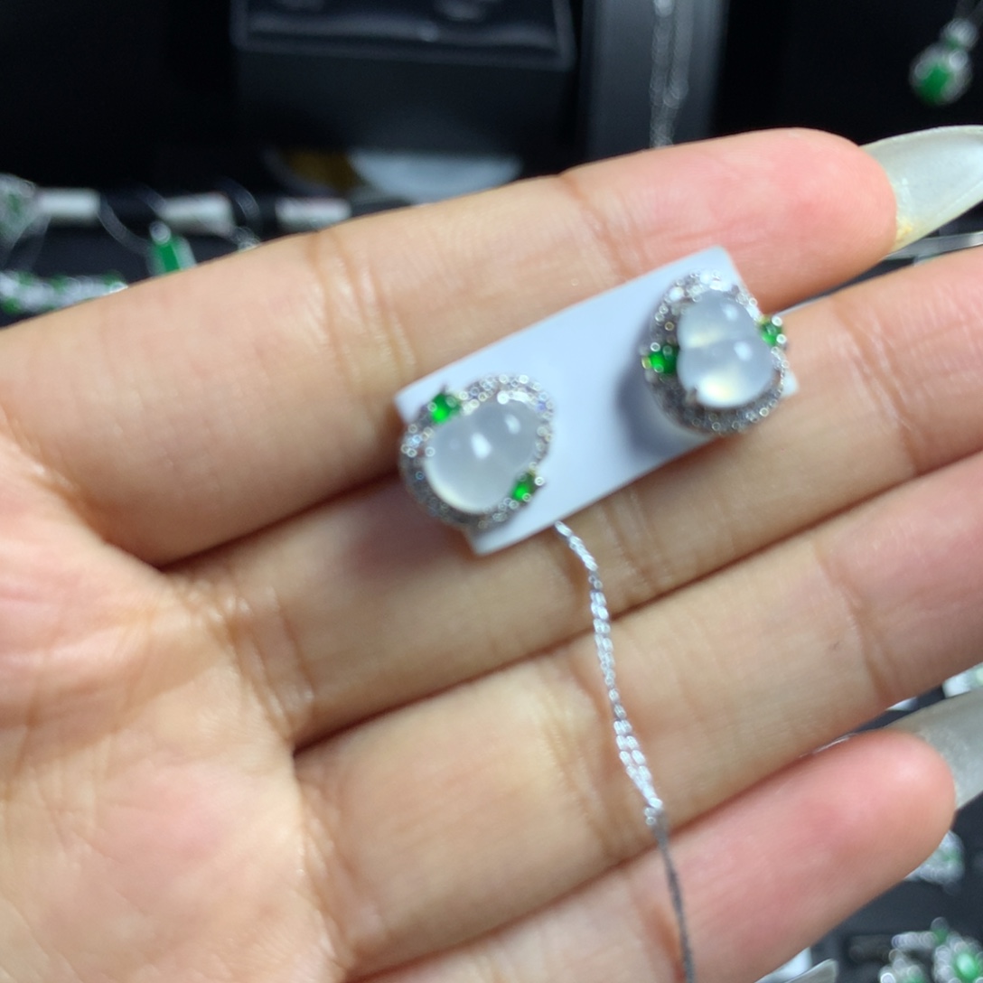 翡翠银S925镶嵌耳饰耳钉
