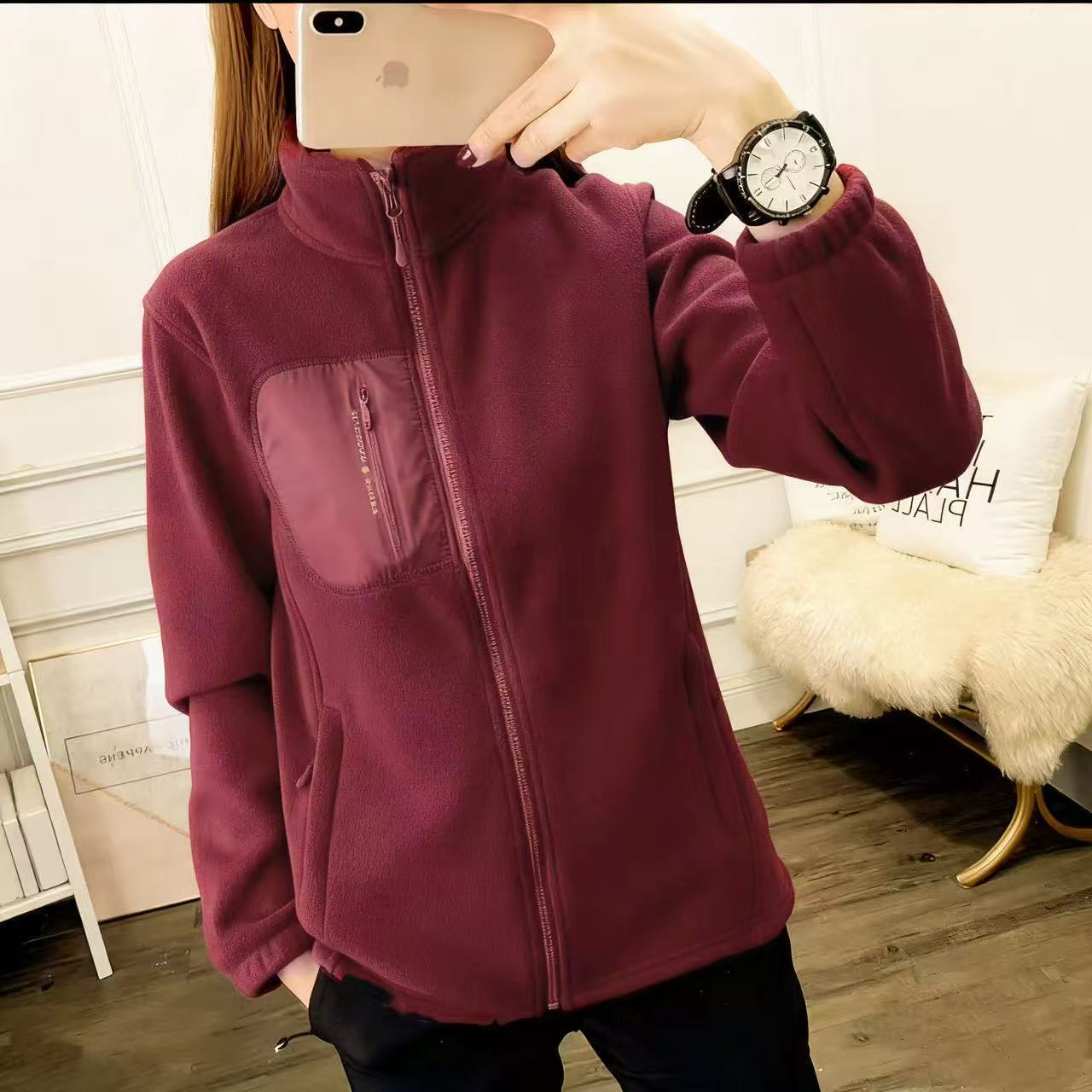 9234-女奥粒绒双面复合防风外套（SPORT酒红）