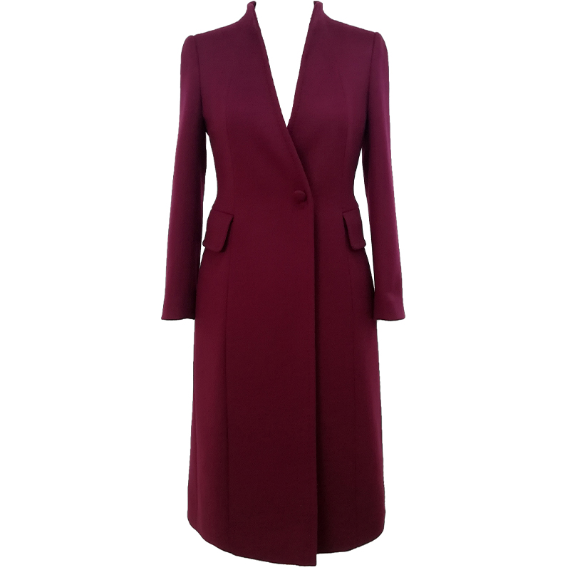 TENGS 滕氏冬季新款紫红色单排扣毛羊绒大衣