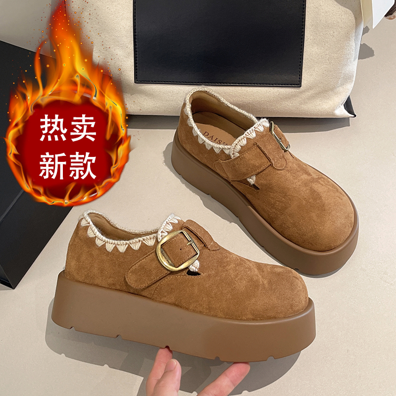 爆款勃肯鞋女单鞋低帮2025新款秋季百搭厚底增高平底豆豆鞋乐福鞋