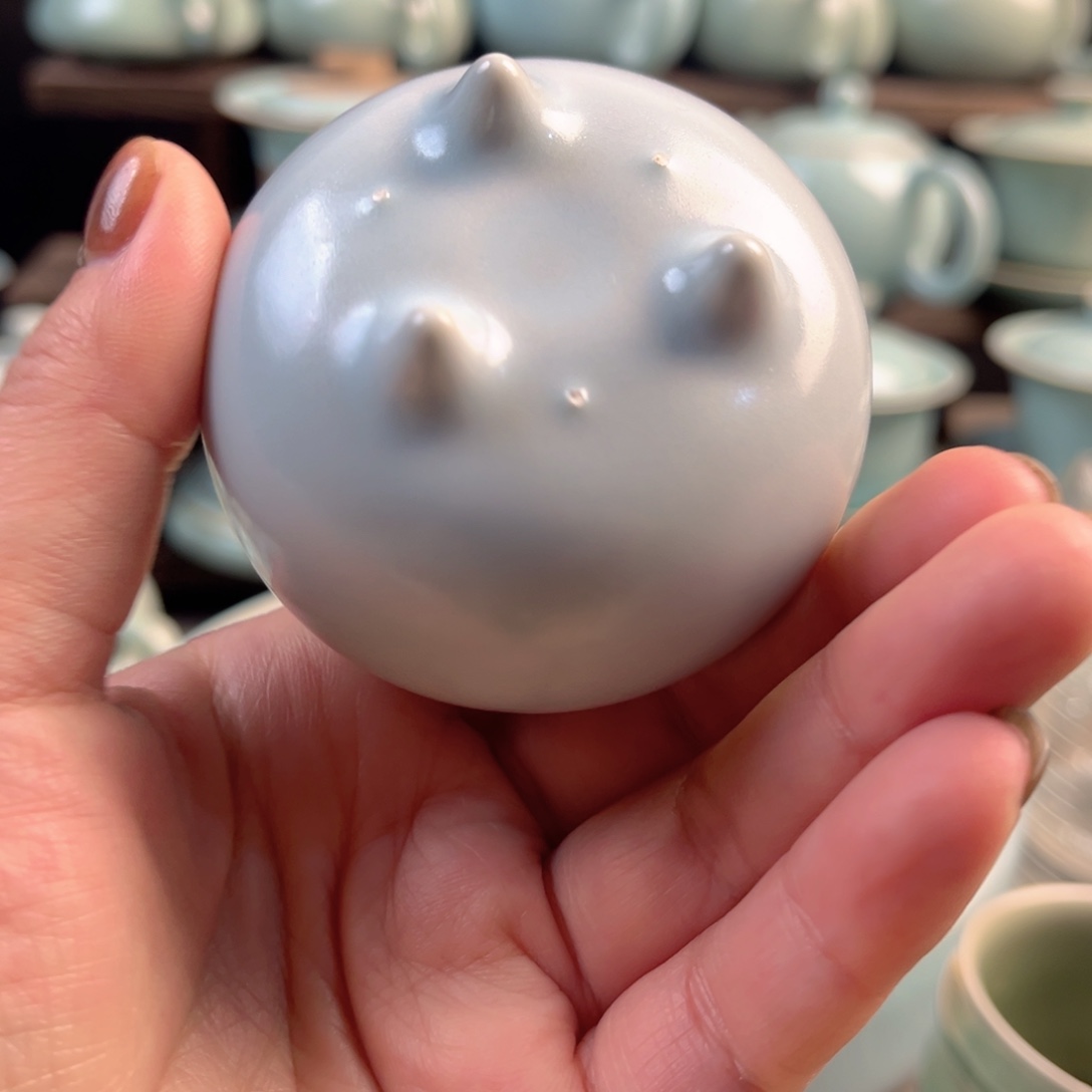 陶摆件瓷云雾白小香炉原矿