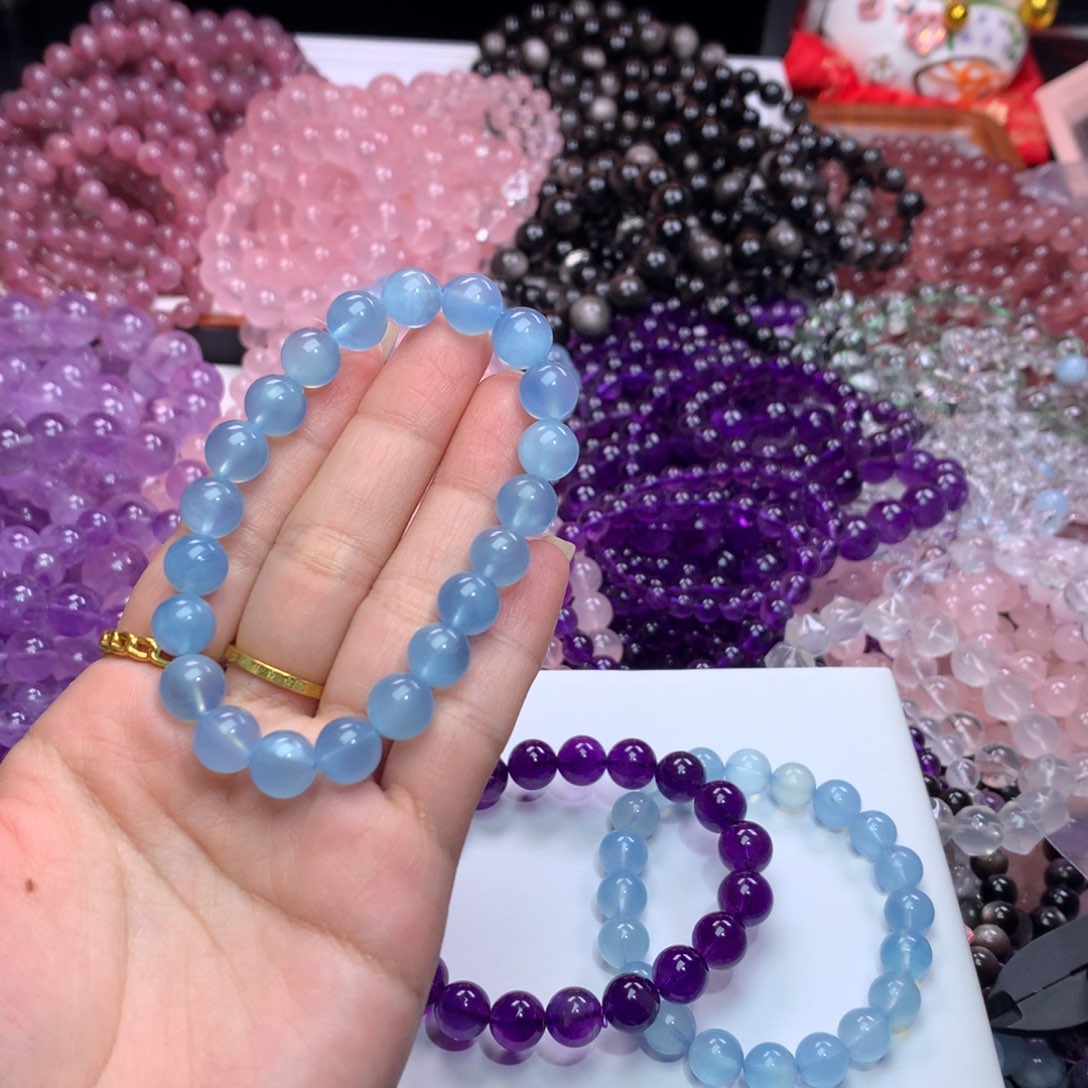 水晶手链未镶嵌羽*拍x2份高品海蓝宝卡9