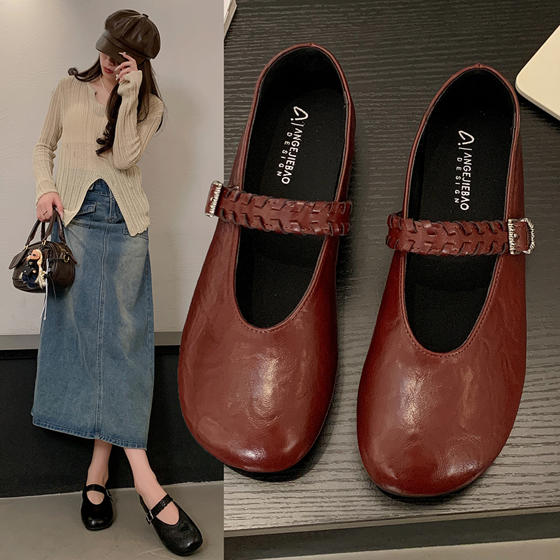 复古玛丽珍鞋女秋夏新款平底一字带方头法式优雅气质舒适单鞋
