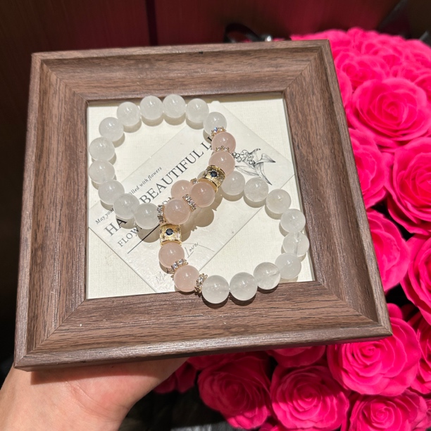 S854 罗曼蒂克 12mm白幽灵西柚粉原创手串 颜色微差多样性发一