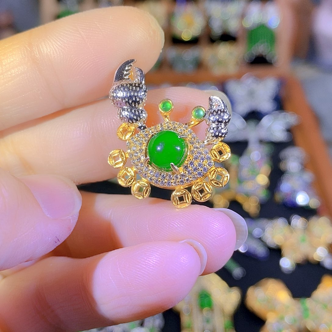 吊坠(不含链)银S925镶嵌翡翠