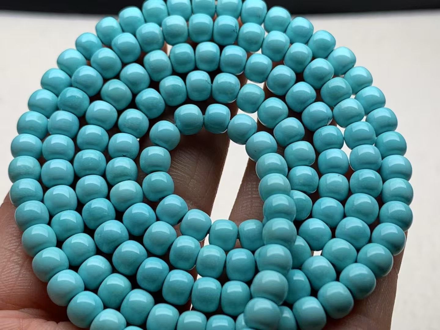 原矿高瓷蓝精品老型松石108佛珠念珠串，实物干拍，无色差，整体干净