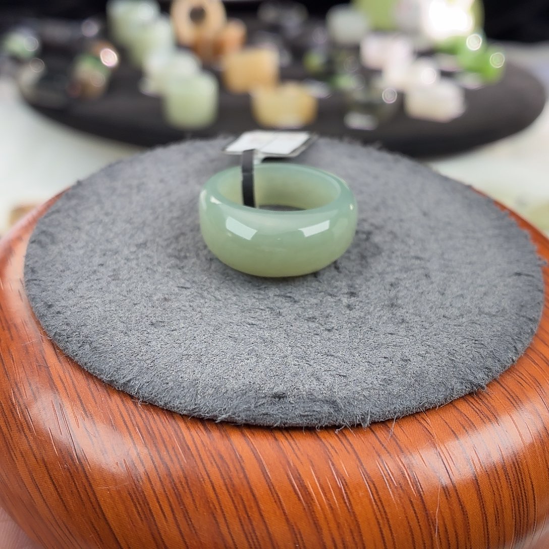 和田玉未镶嵌戒指b31奶蓝馒头17.7