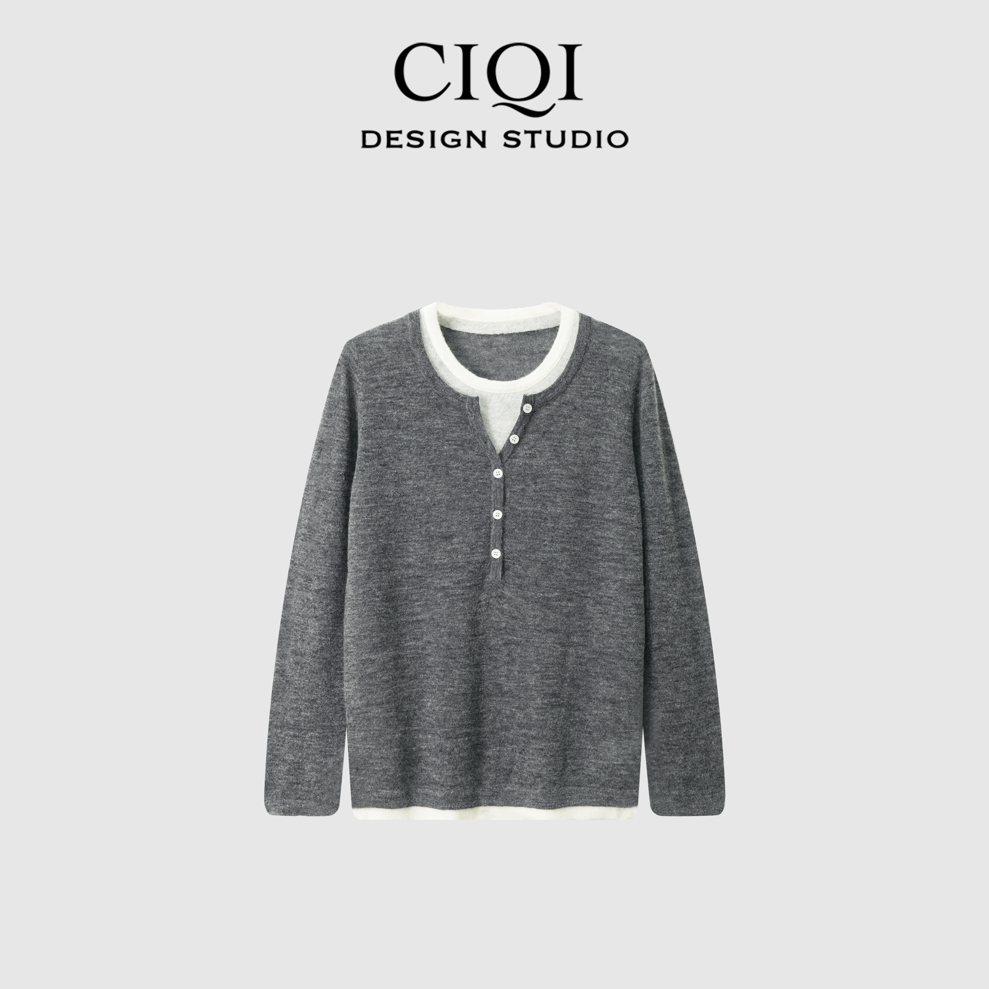CIQI STUDIO【法式衣橱】羊毛+羊驼极简老钱风假两件针织衫DY251021