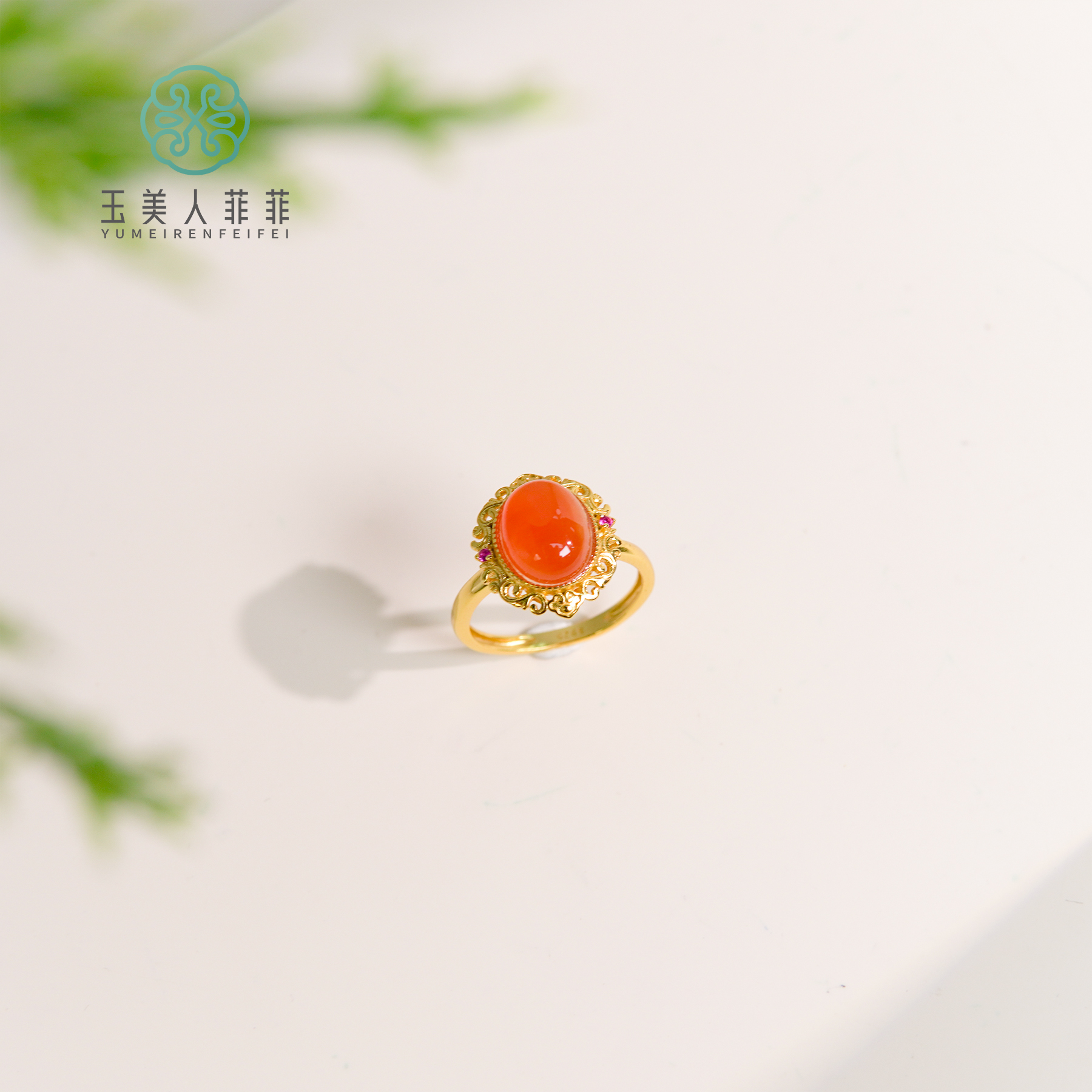 菲菲珠宝好*S925南红玛瑙可调节戒指约10*8mm