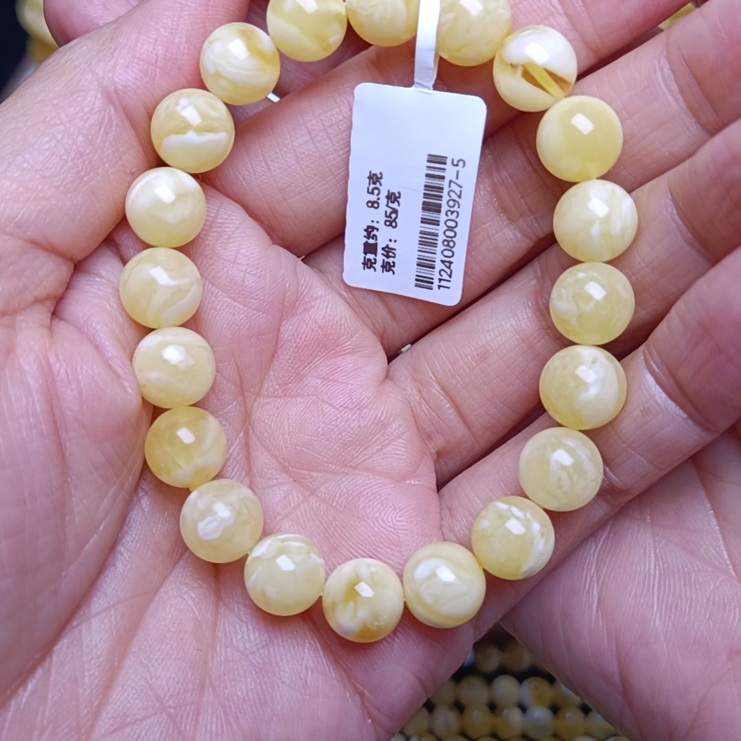 蜜蜡手串未镶嵌俄料蜜蜡白花手串