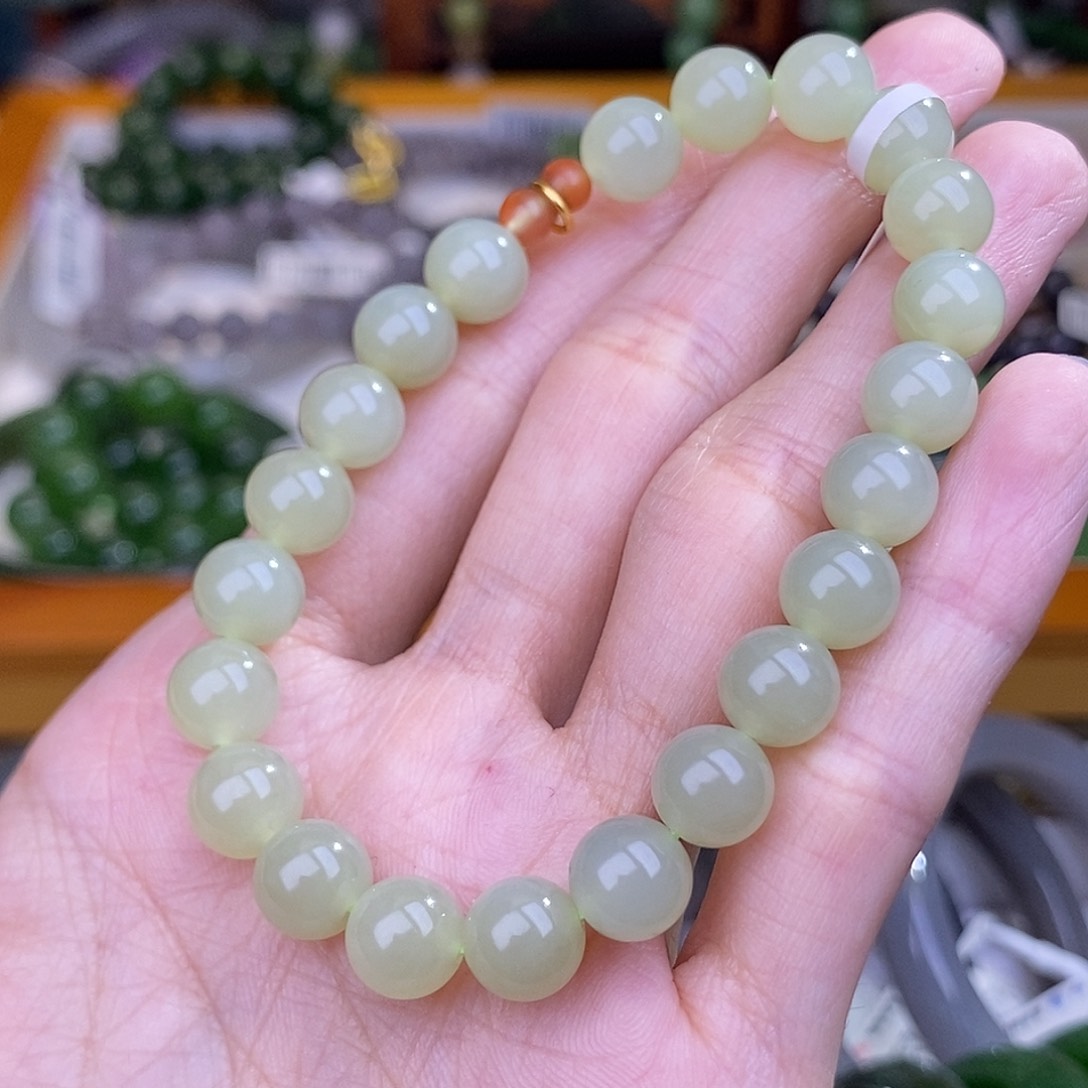 和田玉晴水银镶手串8MM未镶嵌M****量