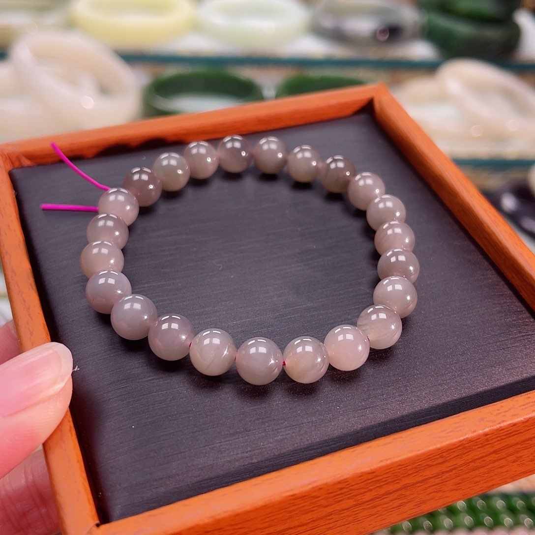 和田玉手链未镶嵌粉紫卡8