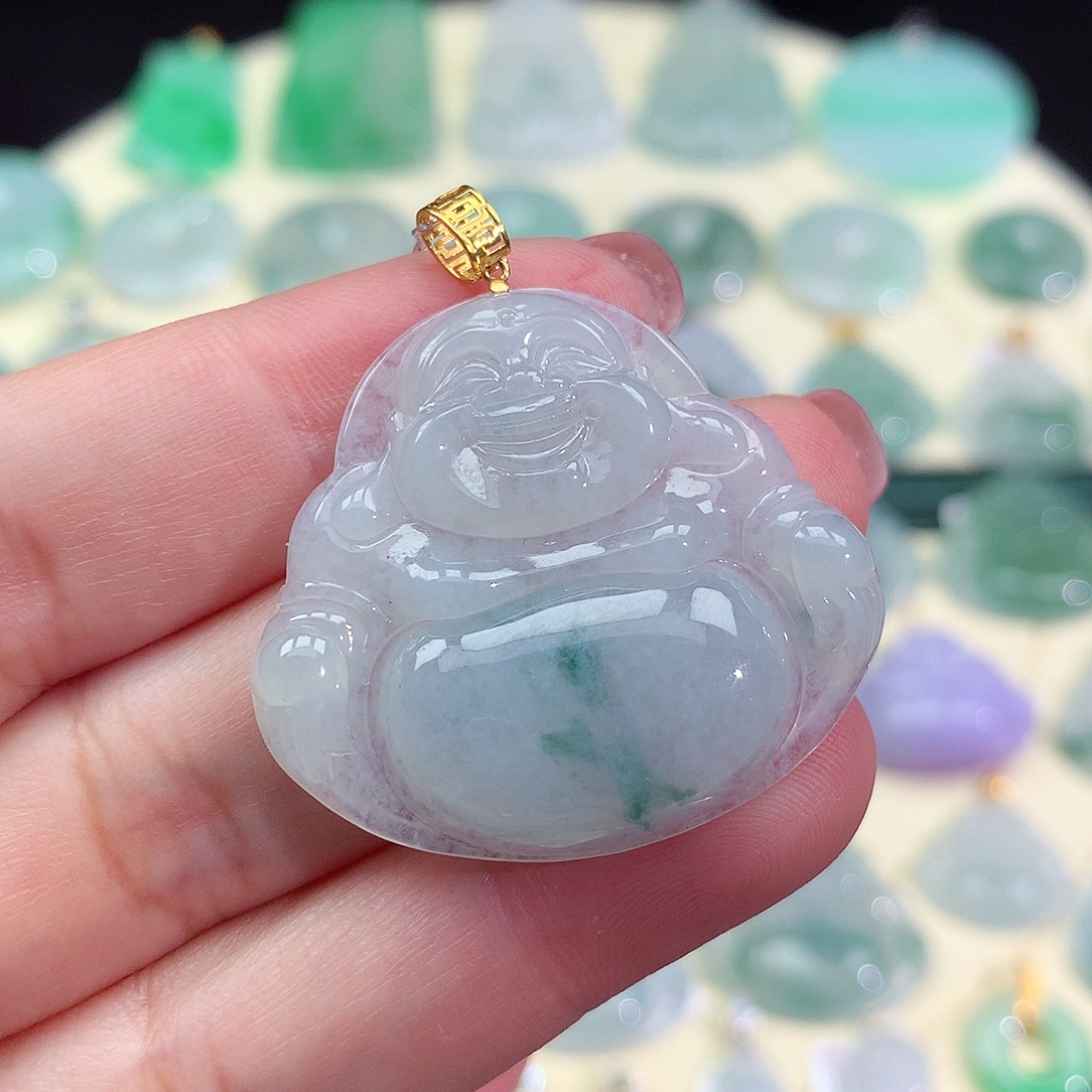 翡翠18K金镶嵌颈饰佛公