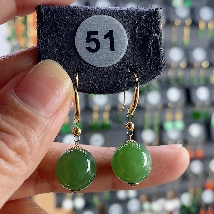 和田玉耳饰18K金镶嵌