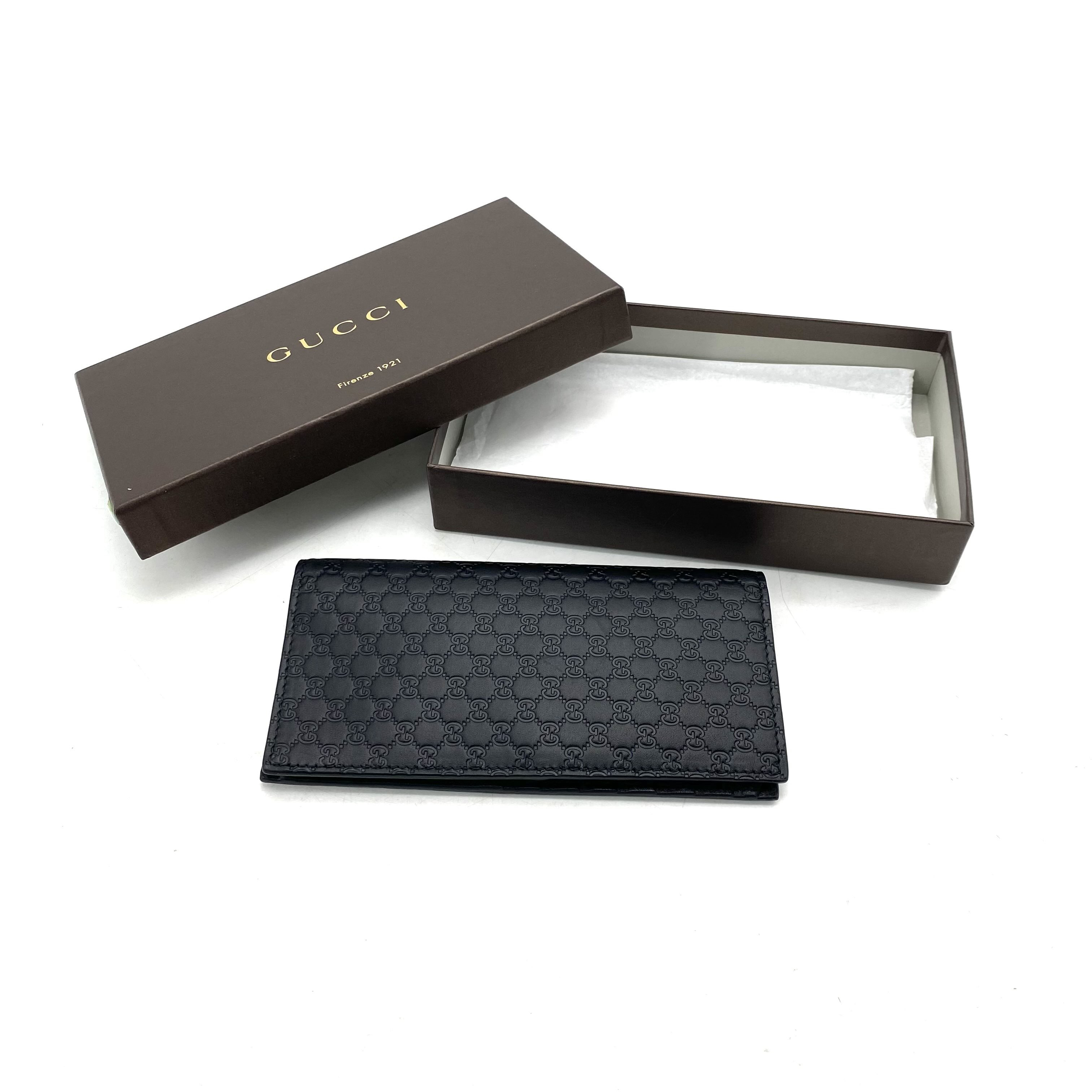 全新未使用 GUCCI/古驰 黑色全皮压花对折钱包 尺寸18/9 