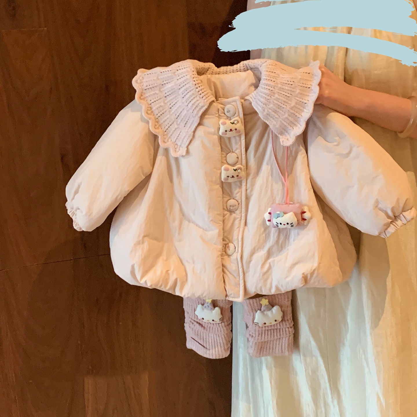 女童冬装棉服套装2025新款女宝宝洋气夹棉外套加绒打底裤两件套潮