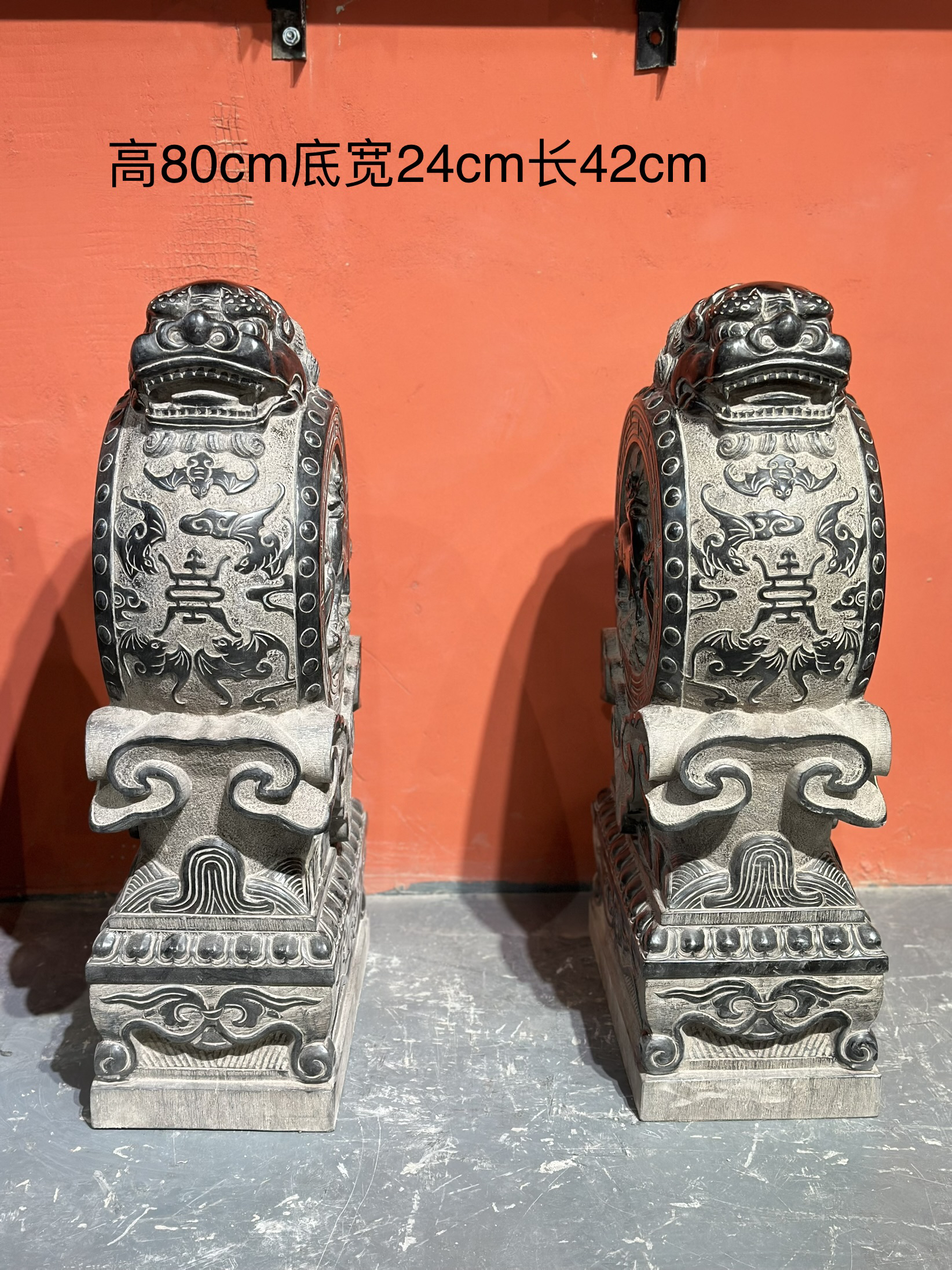 山西青石石雕仿古精工细作狮子头抱鼓石门墩石（80高）