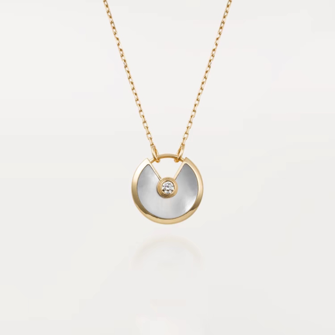 99新 Cartier/卡地亚 18k黄金色白贝母 小号护身符项链 吊坠17mm