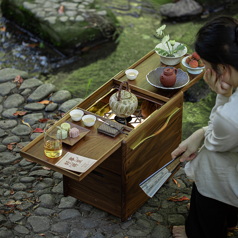 胡桃木户外旅行家用泡茶一体便携茶桌