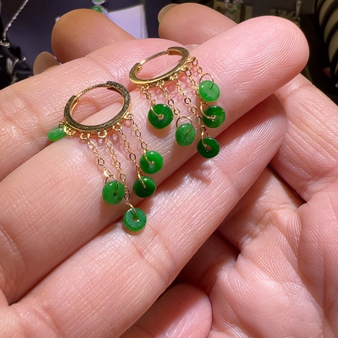 翡翠耳饰18K金镶嵌耳环