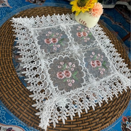 ZN040-2丝光线【40*40/对】白底梅花刺绣高织高密玻璃砂茶几布