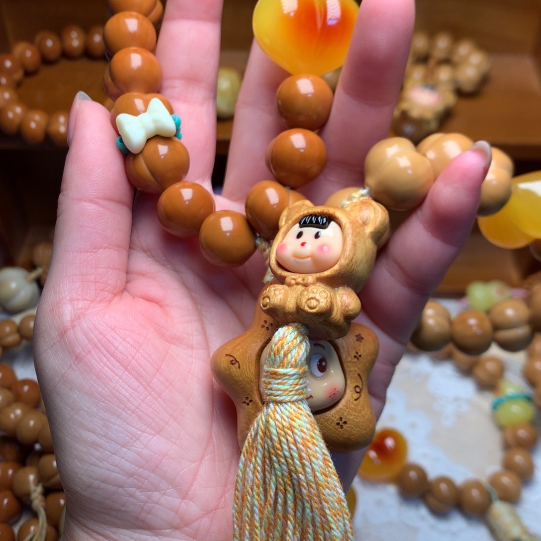 浅***笑把件猴头核桃15玻璃底定制多妹➕流苏