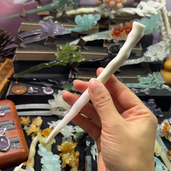 蛇纹石玉银S925镶嵌发饰