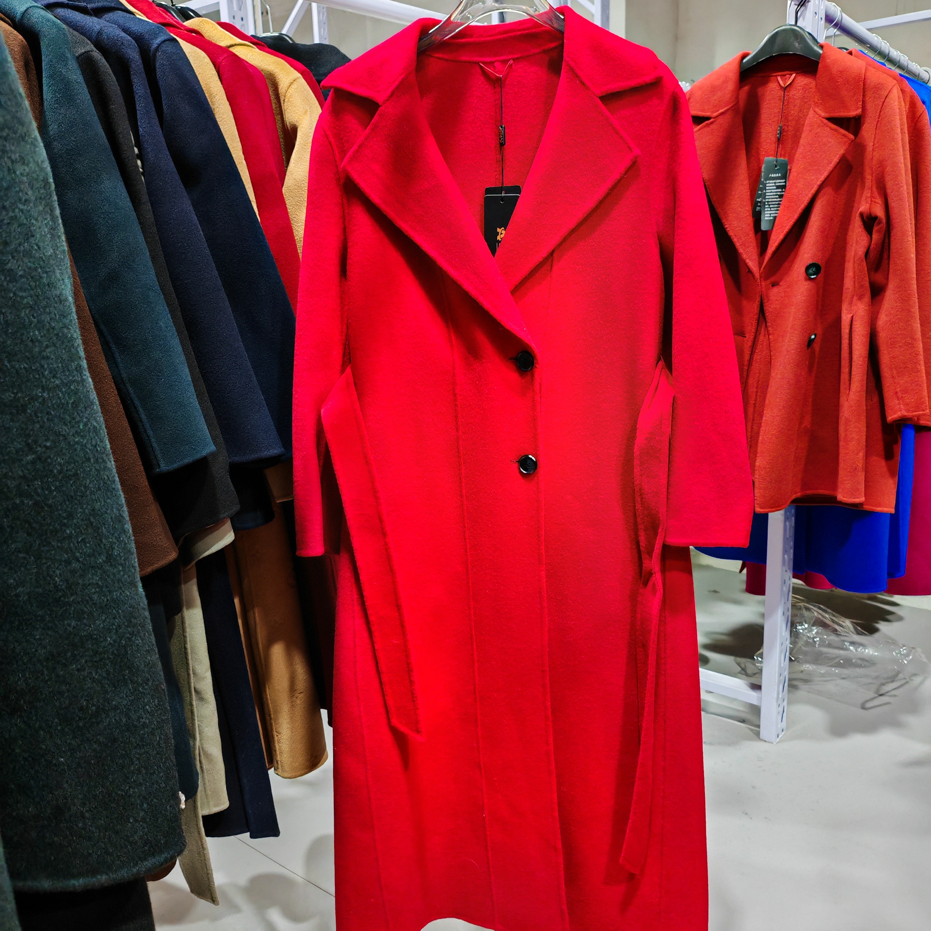 女士长款腰带羊毛外套   142