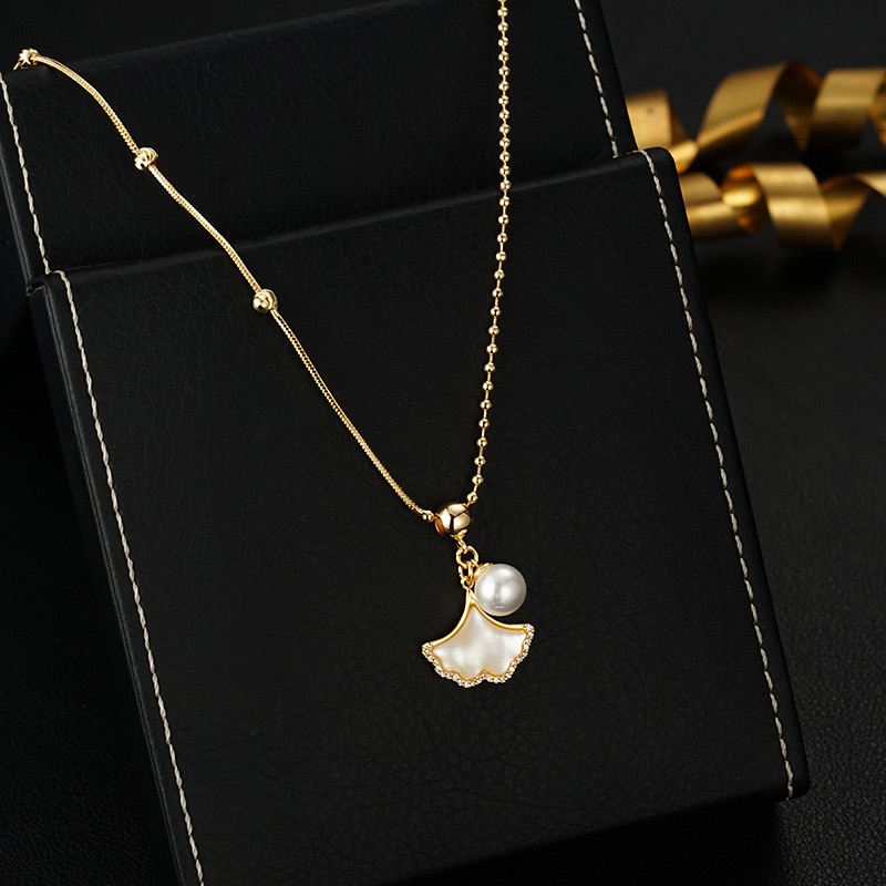 吊坠925银贝壳 网络爆款银杏叶珠珠项链