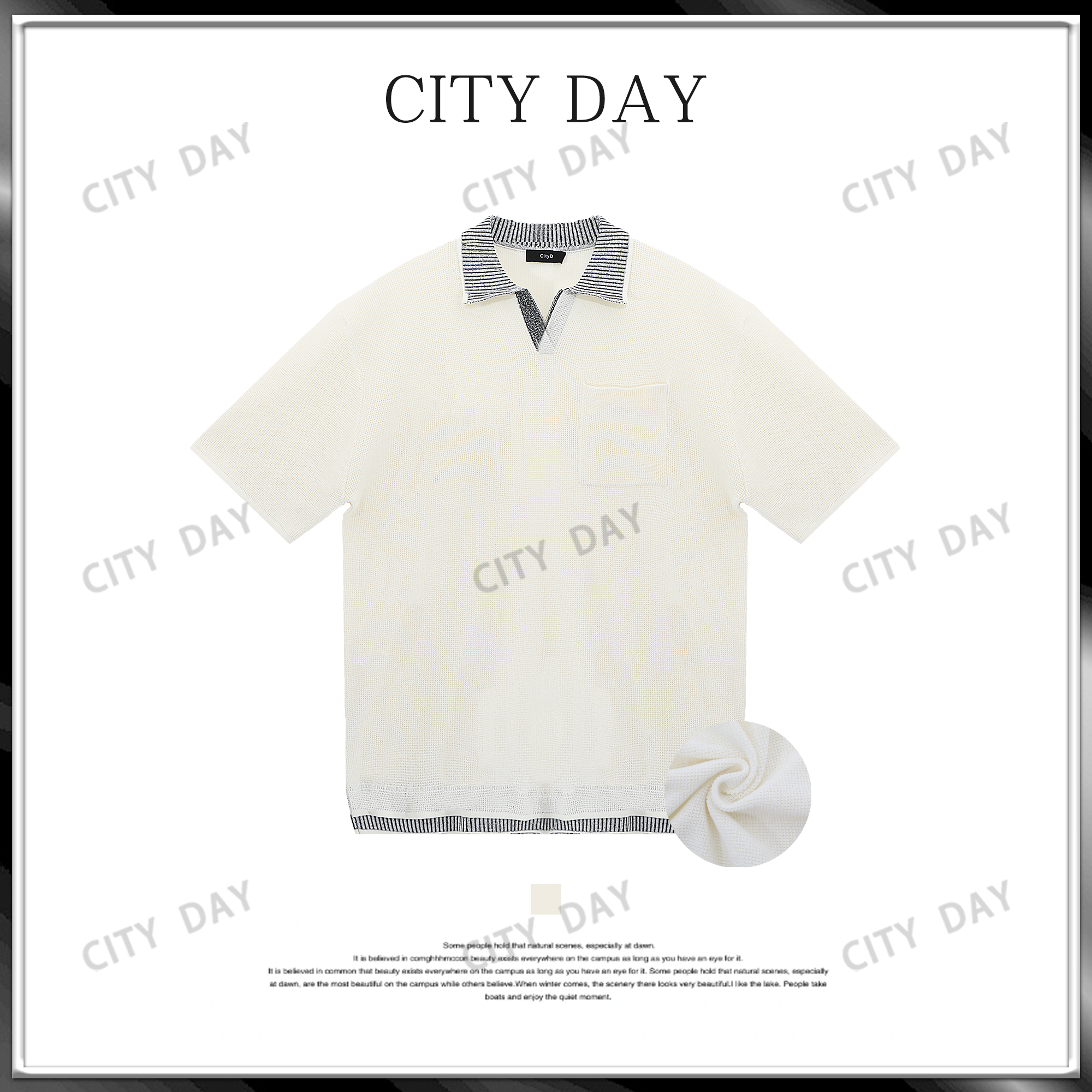 CityDay【楠哥】现货 云织丝光 矜贵小v领拼条纹老钱Polo衫 30056