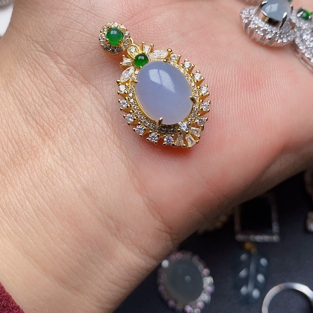 翡翠颈饰银S925镶嵌雅****研项链