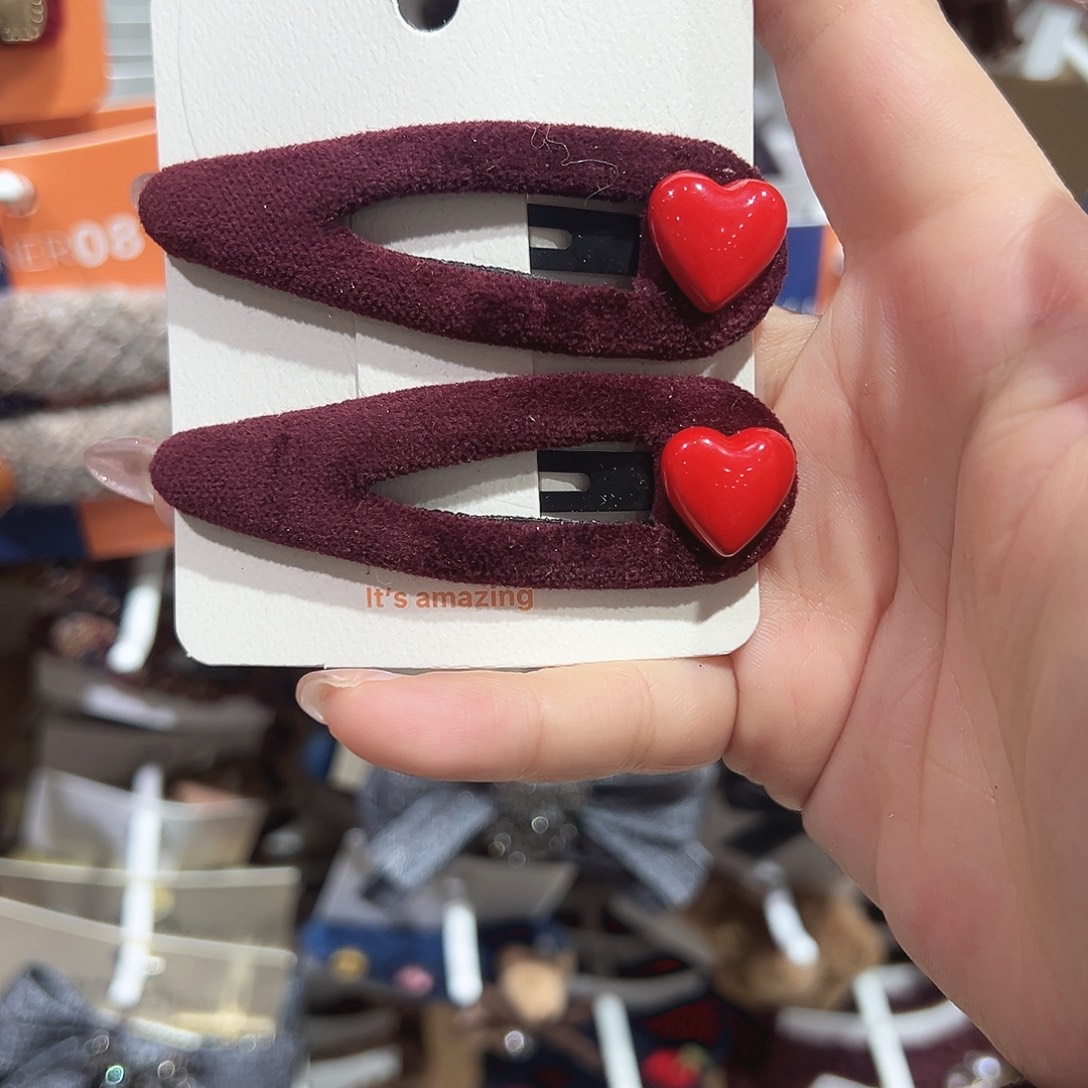 羽毛铁合金红色爱心掰掰夹